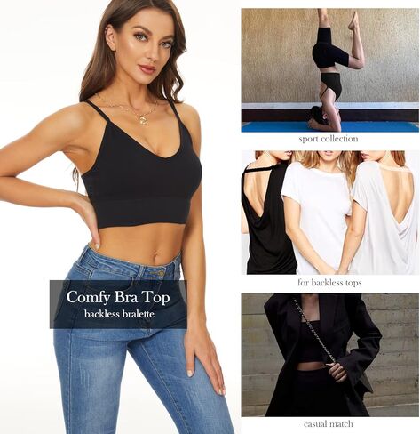 حمالة صدر رياضية بدون خياطة للنساء بظهر منخفض، حمالة صدر مبطنة طويلة بدون ظهر بدون أسلاك in Kuwait