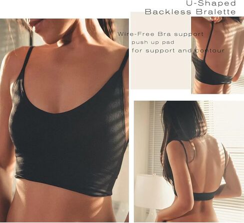 حمالة صدر رياضية بدون خياطة للنساء بظهر منخفض، حمالة صدر مبطنة طويلة بدون ظهر بدون أسلاك in Kuwait