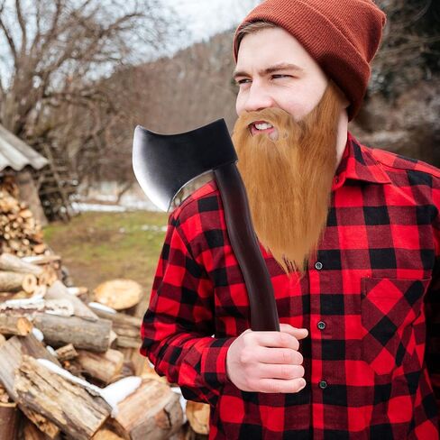 4 Pieces Lumberjack Costume Set Included 2 Pieces Halloween Foam Axe Fake Beard Suspender for Halloween Costume Party in Saudi Arabia
