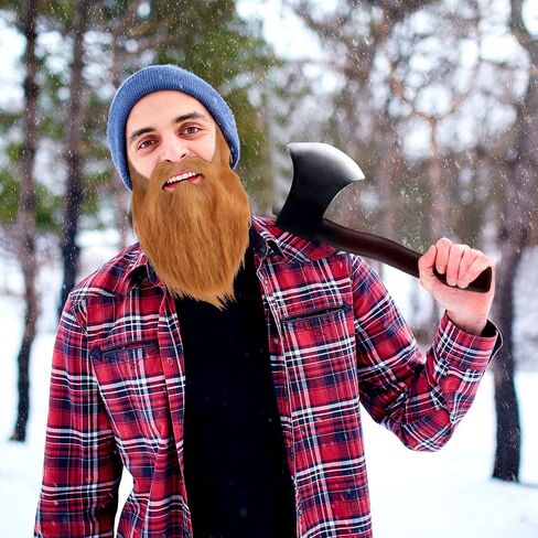 4 Pieces Lumberjack Costume Set Included 2 Pieces Halloween Foam Axe Fake Beard Suspender for Halloween Costume Party in Saudi Arabia
