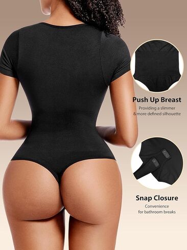 طقم مكون من 3 قطع من ملابس الجسم للنساء من تشارميا - بدلات الجسم للتحكم في البطن وأكمام قصيرة ورقبة مربعة مضلعة in Kuwait