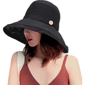 Women's-Mesh-Sun-Hats Beach Bucket Caps Outdoor-UV-Protection Foldable-Hat in Kuwait