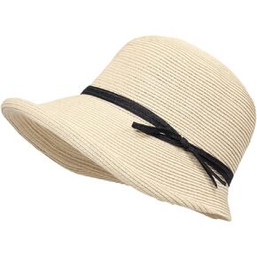 Womens Wide Brim Sun Hat,Elegant Structured Curved Fedora Floppy Beach Straw Hat, UPF50+