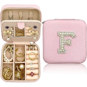 حقيبة مجوهرات للسفر من EverGlimp للنساء | صندوق مجوهرات برقعات الحروف الأولية من اللؤلؤ | منظم صندوق مجوهرات صغير للسفر مع مرآة | هدايا فتاة في سن المراهقة الاشياء العصرية in Kuwait