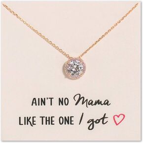 A+O Gift for Mom, Aunt, Grandma - Solitaire Halo Necklace in Gold, Rose Gold, Silver