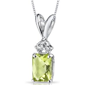 Peora 14K White Gold Natural Peridot with Diamond Pendant, 1.03 Carats total, Radiant Cut, 7x5mm, Genuine Gemstone Birthstone Solitaire in Saudi Arabia