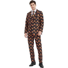 ACH Halloween Suit for Men Party Costume Adult in Different Prints 3PCS Ugly Funny Men’s Jacket Outfit Cosplay with Tie Pants