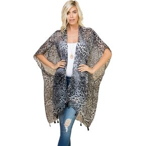 Exotic Animal Print Sheer Light Bikini Swim Cover Up Shawl - Kaftan Open Kimono Cardigan, Long Vest Leopard Tiger Cheetah