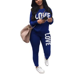 THLAI 2 Piece Outfits For Women Letter Print Stripe Patchwork Long Tracksuits