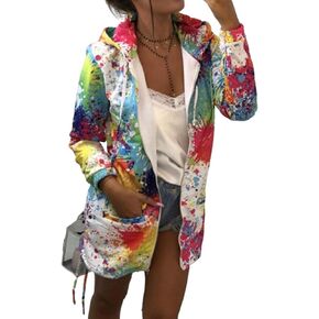 SEMATOMALA Women's Splatter Paint Hooded Zip Up Jacket Colorful Funny Graphic Printed Drawstring Cardigan Sweatshirt