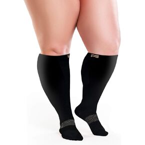 Plus Size Compression Socks Wide Calf- Copper Infused Graduated Knee-High (Black, 4XL)