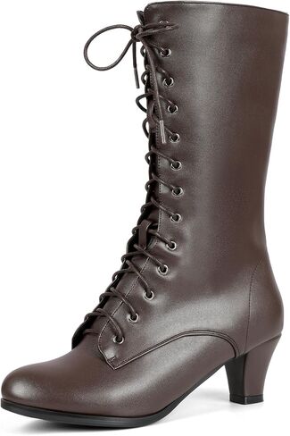 Cozivwaiy Women Vintage Victorian Boots Ankle for Medieval Ren Pirate Costume 70s Lace up Boots 2.36 Inches Mid Heel Witch Granny Booties Zipper Almond Toe in Saudi Arabia