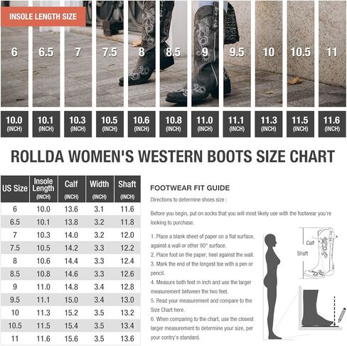أحذية Rollda النسائية لرعاة البقر بمقدمة قصيرة وأحذية راعية البقر مطرزة لمنتصف الساق أحذية غربية للسيدات مع عروات سحب لأعلى in Kuwait
