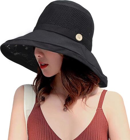 Women's-Mesh-Sun-Hats Beach Bucket Caps Outdoor-UV-Protection Foldable-Hat in Kuwait