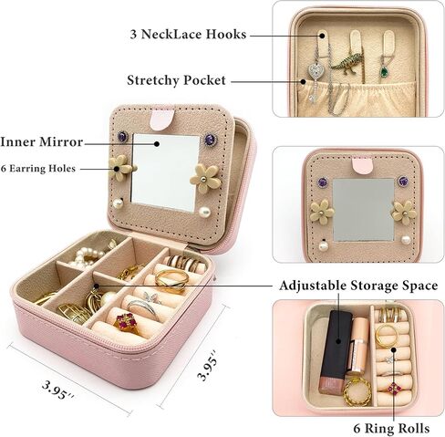 حقيبة مجوهرات للسفر من EverGlimp للنساء | صندوق مجوهرات برقعات الحروف الأولية من اللؤلؤ | منظم صندوق مجوهرات صغير للسفر مع مرآة | هدايا فتاة في سن المراهقة الاشياء العصرية in Kuwait