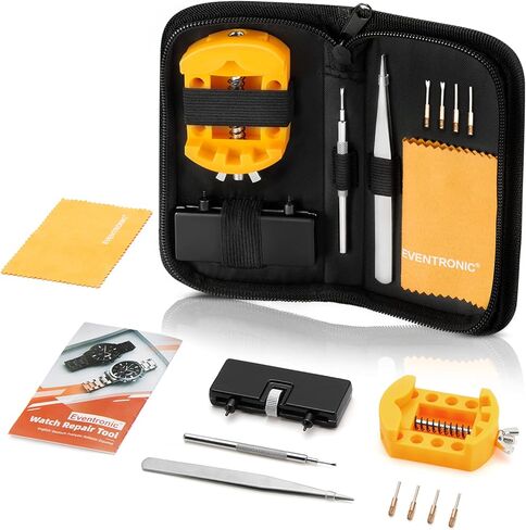ايفينترونيك مجموعة ادوات استبدال بطارية الساعة، مجموعة اصلاح الساعة مع مجموعة ادوات سوار الساعة، اداة ازالة ظهر الساعة من الستانلس ستيل، تتضمن اداة قضيب زنبركي 2 في 1، حامل حافظة الساعة، ملاقط in Kuwait