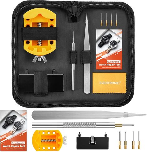 ايفينترونيك مجموعة ادوات استبدال بطارية الساعة، مجموعة اصلاح الساعة مع مجموعة ادوات سوار الساعة، اداة ازالة ظهر الساعة من الستانلس ستيل، تتضمن اداة قضيب زنبركي 2 في 1، حامل حافظة الساعة، ملاقط in Kuwait