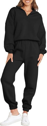 ANRABESS Women 2 Piece Outfits Sweatsuit Oversized Half Zip Sweatshirt Jogger Sweatpants Tracksuit Lounge Set 2025 Clothes in Kuwait