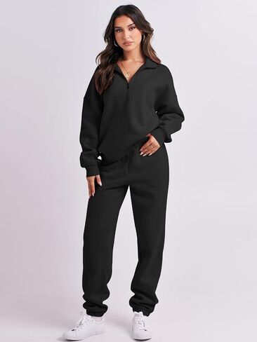 ANRABESS Women 2 Piece Outfits Sweatsuit Oversized Half Zip Sweatshirt Jogger Sweatpants Tracksuit Lounge Set 2025 Clothes in Kuwait