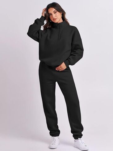ANRABESS Women 2 Piece Outfits Sweatsuit Oversized Half Zip Sweatshirt Jogger Sweatpants Tracksuit Lounge Set 2025 Clothes in Kuwait