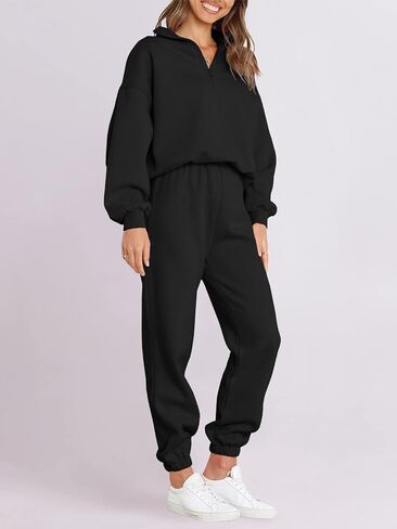 ANRABESS Women 2 Piece Outfits Sweatsuit Oversized Half Zip Sweatshirt Jogger Sweatpants Tracksuit Lounge Set 2025 Clothes in Kuwait