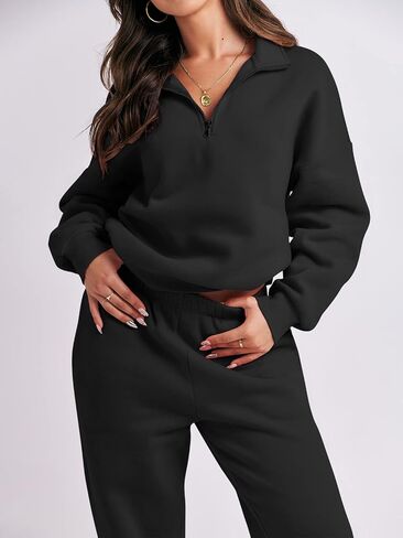 ANRABESS Women 2 Piece Outfits Sweatsuit Oversized Half Zip Sweatshirt Jogger Sweatpants Tracksuit Lounge Set 2025 Clothes in Kuwait