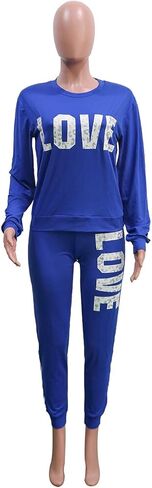 ملابس THLAI مكونة من قطعتين للنساء بدلات رياضية طويلة مخططة ومطبوعة بأحرف in Kuwait