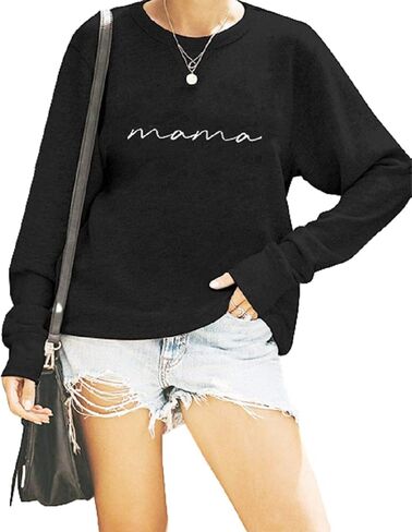 Womens Crewneck Sweatshirt Mama Letter Print Long Sleeve Loose Fashion Pullover Top in Kuwait