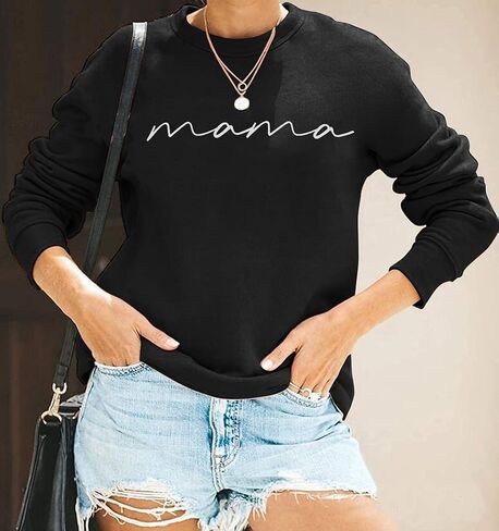 Womens Crewneck Sweatshirt Mama Letter Print Long Sleeve Loose Fashion Pullover Top in Kuwait