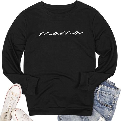 Womens Crewneck Sweatshirt Mama Letter Print Long Sleeve Loose Fashion Pullover Top in Kuwait