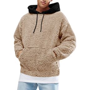 Runcati Mens Fuzzy Sherpa Pullover Hoodie Sweatshirts Long Sleeve Sport Front Pocket Military Fall Outwear Winter Hooded