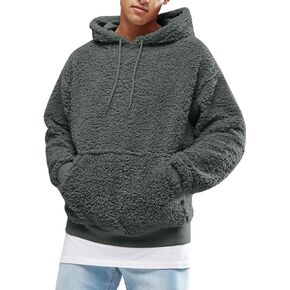 Runcati Mens Fuzzy Sherpa Pullover Hoodie Sweatshirts Long Sleeve Sport Front Pocket Military Fall Outwear Winter Hooded in Kuwait