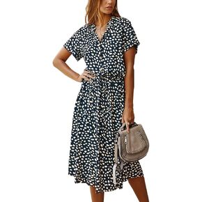 chouyatou Women's Summer Boho Polka Dot Print Ruffle High Waist Swing Midi Dress in Saudi Arabia