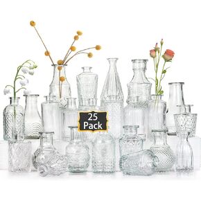 Glass Bud Vases Set of 25,Small Clear Vases for Flowers, Vintage Vases in Bulk for Centerpieces,Mini Glass Vase Assorted for Rustic Wedding,Floral Arrangements,Home Table Decorations in Saudi Arabia