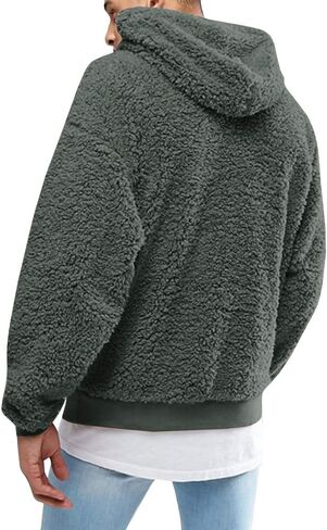 Runcati Mens Fuzzy Sherpa Pullover Hoodie Sweatshirts Long Sleeve Sport Front Pocket Military Fall Outwear Winter Hooded in Kuwait