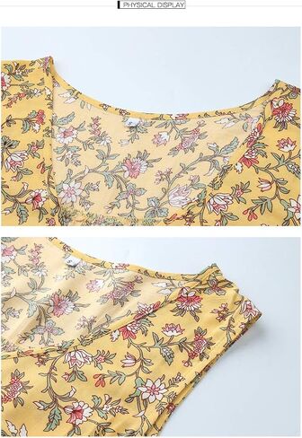 BROVAVE Women Summer Bohemian Floral Print V Neck Sleeveless Sundress Flowy Casual Midi Dress in Kuwait