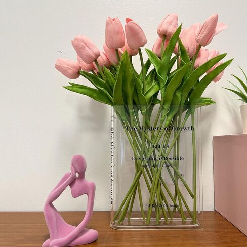 Bookend Vase for Flowers - Cute Bookshelf Decor; Unique Vase for Book Lovers, Artistic and Cultural Flavor Acrylic Vases for Home Office Decor, A Book About Flowers (Clear - B) in Kuwait