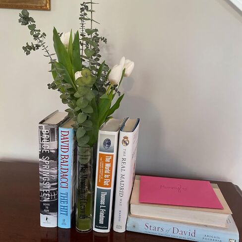 Bookend Vase for Flowers - Cute Bookshelf Decor; Unique Vase for Book Lovers, Artistic and Cultural Flavor Acrylic Vases for Home Office Decor, A Book About Flowers (Clear - B) in Kuwait