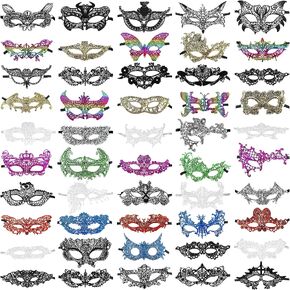 50 Pieces Lace Mask Masquerade Venetian Eyemask Women Flexible Masks for Masquerade Carnival Ball Birthday Halloween Costume in Saudi Arabia