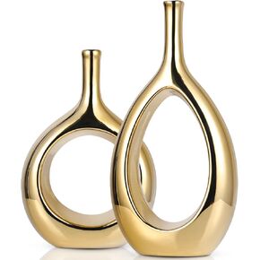 Orange and Gold Vase Ceramic Orange Vases Home Decor,Modern Minimalist Circle with Hole Decorative Vase, Hollow Ellipse Flower vases for Bookshelf, Fireplace Mantle,Centerpieces,Farmhouse,Rustic Décor in Saudi Arabia