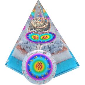 Horoscope Orgone Pyramid & Palm Stone Set, Healing Crystal Aquarius Zodiac Sign Gift Set made of Pyrite & Angelite for Calmness and Rejuvenation