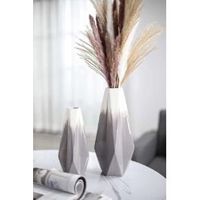 TERESA'S COLLECTIONS Geometric Modern Ceramic Vase, Home Décor Accents, Grey and White Vase for Decor, Decorative Vase for Mantel, Fireplace Decor, Pampas Grass, Living Room, Shelf -Set of 2,11 inch in Saudi Arabia