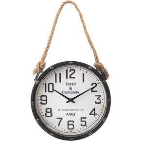 10 Inch Metal Retro Country Silent Wall Clock Battery Operated Hand Made Farmhouse Clock Rustic Chic Shabby Clock with Rope Hanging Decorative for Living Room/Kitchen/Bedroom/Bathroom Black
