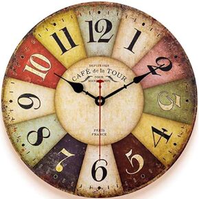 qukueoy 12 بوصة سميكة الخشب المطبخ ساعة الحائط الرجعية مزرعة الساعات لغرفة المعيشة ديكور غرفة نوم مطعم، بطارية صامتة تعمل، الملونة نمط البلد توسكان