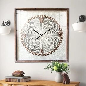 ساعة حائط مزرعة كبيرة من Keqam، ساعة ريفية بغطاء زجاجي، ساعات حائط مربعة صامتة غير موقوتة تعمل بالبطارية لغرفة المعيشة/المنزل/المطبخ/غرفة النوم/المكتب/ديكور المدرسة (24 بوصة) in Kuwait