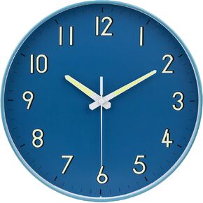 Midnight Blue Silent Wall Clock, with Glow in The Dark Numbers and Hands, Modern Eye Catching Home Decor for Any Room