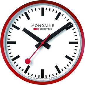 Mondaine Wall Clock A990.Clock.11SBC 25cm - Official Swiss Railways Clock Red Second Hand Red Aluminium Casing Dust Resistant