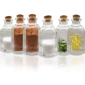 عبوة من 6 زجاجات صغيرة شفافة مع سدادة فلين، زجاجات تخزين صغيرة مزخرفة لبرطمانات توابل بوردر للصوص بالحاوية المائية، زجاجة زيوت عطرية بخاصية إطلاق الروائح العلاجية (50 مل) in Kuwait