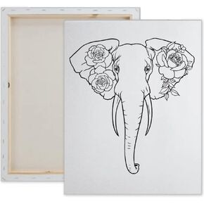 Pre Drawn Canvas Paint Kit | Teen, Kids and Adult Sip and Paint Party Favor | DIY Date Night Couple Activity| Canvas Boards for painting| Gift Elephant ((S 8x10 CANVAS ONLY))