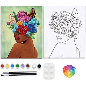 Canvas Painting Kits Pre Drawn Canvas for Painting for Adults Paint and Sip Party Supplies Stretched Canvas to Paint Games Ladies Night Flower Girl Mindfulness Date Night Ideas…